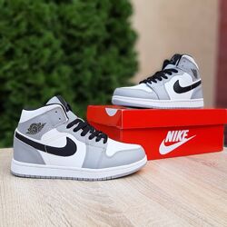 Зимові чоловічі кросівки з хутром Nike Air Jordan 1 високі, сірі з білим