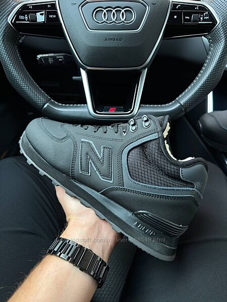 Зимові чоловічі кросівки New Balance 574 Black gray matte fur