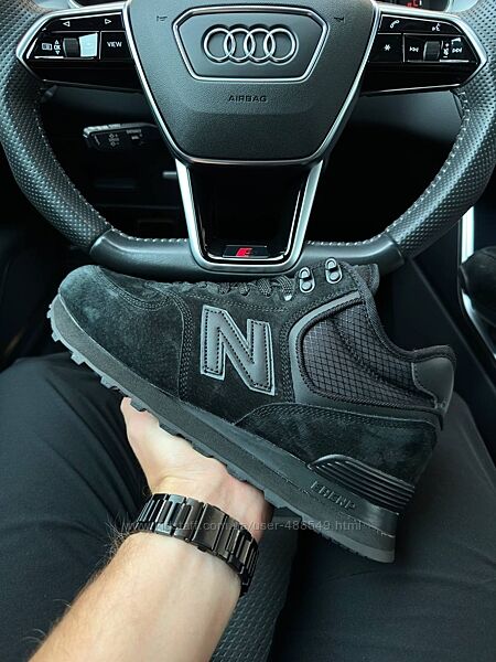 Зимові чоловічі кросівки New Balance 574 Black, замша з хутром