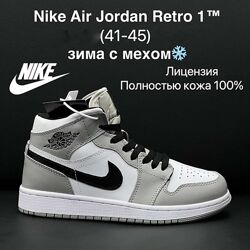 Зимові чоловічі кросівки з хутром Nike Air Jordan, сірі з білим 