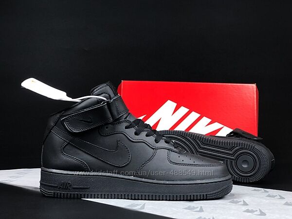 Зимові кросівки з хутром Nike Air Force  чорні, шкіра 