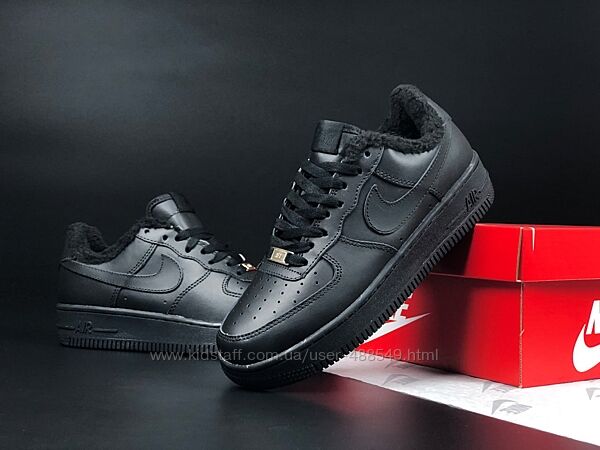 Зимові кросівки з хутром Nike Air Force, чорні, шкіра