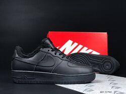 Зимові чоловічі кросівки з хутром Nike Air Force, чорні, шкіра