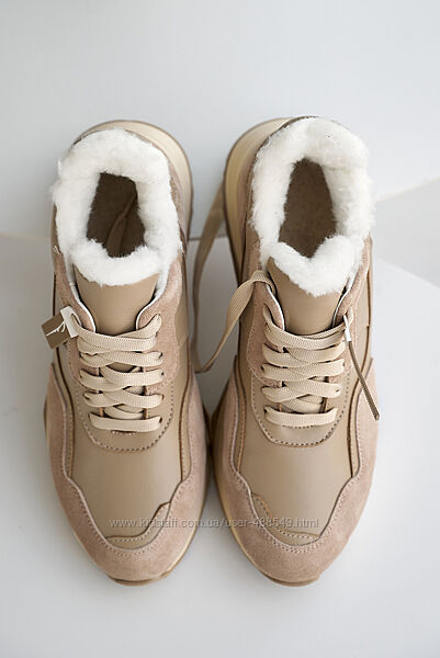 Зимові жіночі черевики Yuves 235 , бежеві, шкіра, хутро