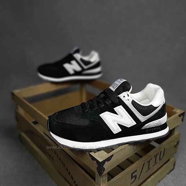 Кросівки жіночі New Balance 574 black/white, натур замша/текстиль