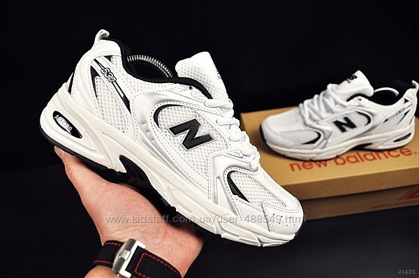 Кросівки чоловічі New Balance 530 білі з чорним, шкіра/сітка