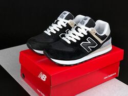 Кросівки жіночі New Balance 574 Classic, чорні з білим, замша/текстиль