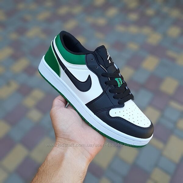 Кросівки чоловічі Nike Air Jordan 1 low низькі білі з чорним зеленим