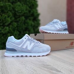 Кросівки жіночі New Balance 574, замша/текстиль, сірі з рожевим 37-41р