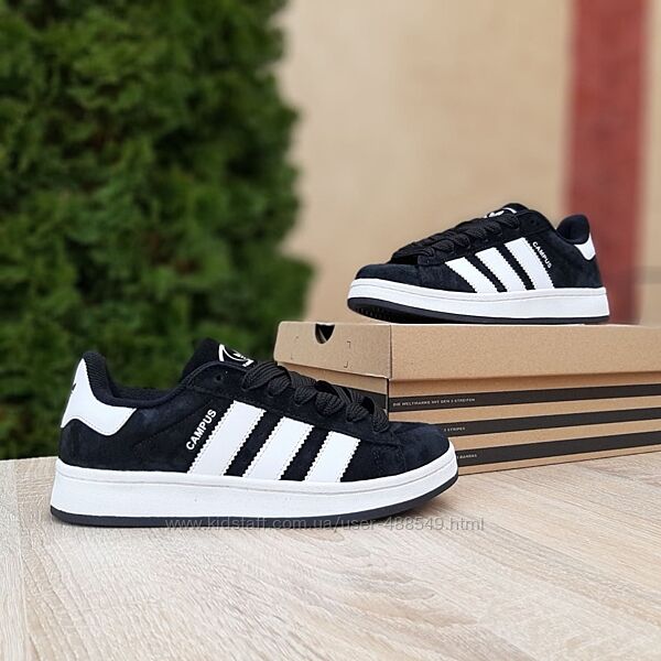 Кросівки чоловічі Adidas Campus чорні з білим, замша