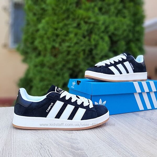 Кросівки чоловічі Adidas Campus чорні з білим, замша