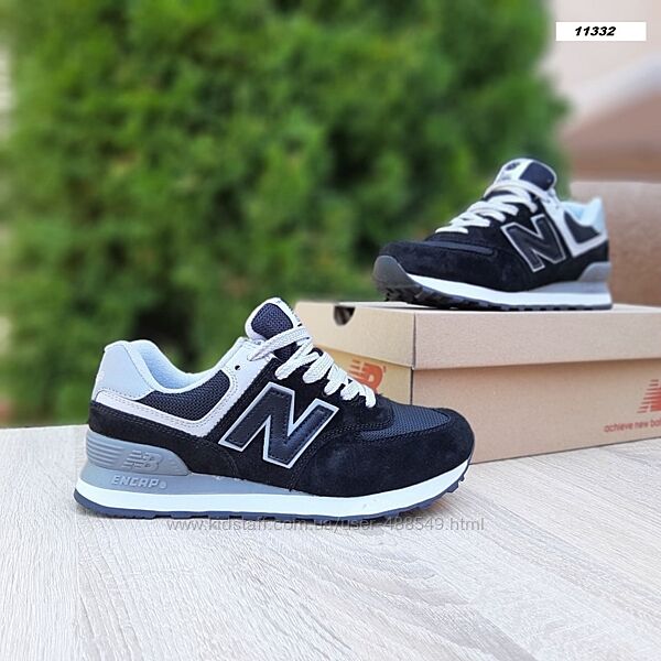 Кросівки чоловічі New Balance 574 чорні з білим, натур замша
