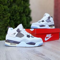 Кросівки чоловічі Nike Air Jordan 4 високі білі з коричневим