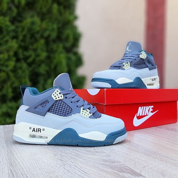 Кросівки чоловічі Nike Air Jordan 4 високі cірі з зеленим