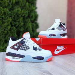 Кросівки чоловічі Nike Air Jordan 4 високі білі з чорним з червоним