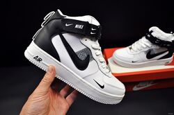 Зимові кросівки з хутром Nike Air Force High, білі з чорним