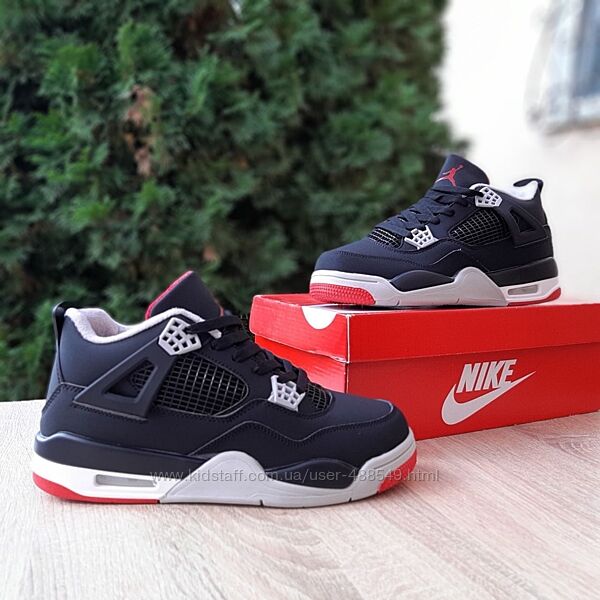 Зимові чоловічі кросівки з хутром Nike air jordan 4 retro чорні з червоним