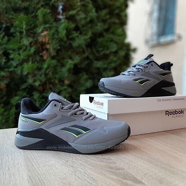 Зимові чоловічі кросівки ні флісі Reebok Nano X2 Fleece сірі з салатовим