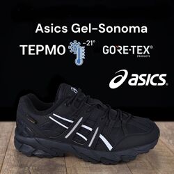 Зимові чоловічі кросівки термо Asics Gel Sonoma, чорні з білим