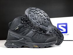 Зимові чоловічі чеевики Salomon X Ultra 4 Mid Wide GTX чорні з хутром