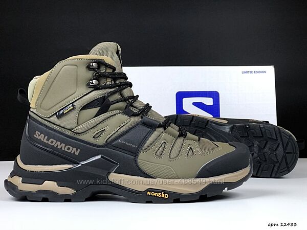Зимові чоловічі чеевики Salomon X Ultra 4 Mid Wide GTX олива хутром