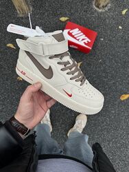 Зимові чоловічі кросівки з хутром Nike Air Force високі бежеві