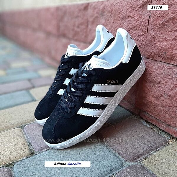 Кросівки жіночі Adidas Gazelle чорні з білим, замша