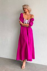 Жіноча довга лляна сукня вишиванка 4 кольори / женское летнее льняное плать