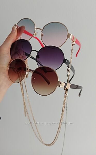New Нові стильні сонцезахисні окуляри круглі з ланцюжком