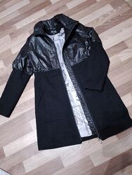 Пальто Paola Star чёрное, комбинированное с кожзамом, на молнии бу 46
