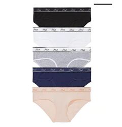 5-pack logo cotton hiphugger panties, трусики pink