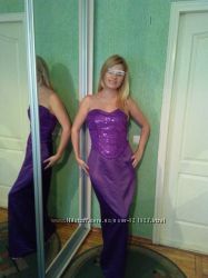  цена снижена  лиловое платье в пол шикарное с пайетками корсет бюстье