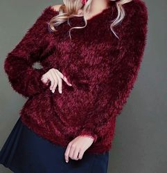  марсала  бордовый свитер  pull&bear  ангора - травка  пушистый бордовый