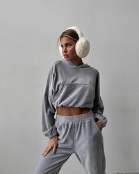  Жіночий велюровий костюм, укорочене худі, штани, женский велюровый костюм