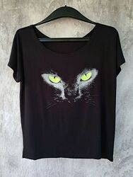  Жіноча футболка з принтом котячі очі, розмір єдиний, вискоза, див. заміри 