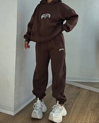 Жіночий якісний теплий трикотажний костюм oversize, худі штани з начосом