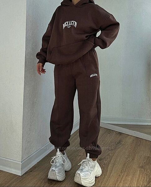 Жіночий якісний теплий трикотажний костюм oversize, худі штани з начосом