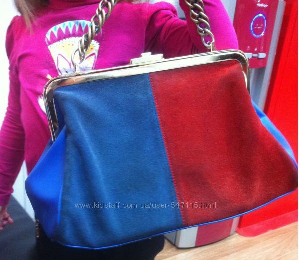 Кожаная сумка синяя с красным с miraton