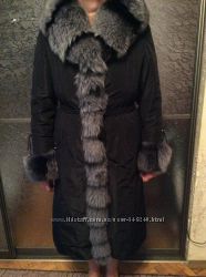 Пальто женское с капюшон 48 р-р зимнее с чернобуркой на подстежке из кролик