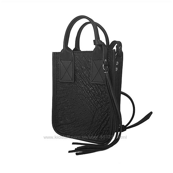  Сумка-кросс боди женская кожаная, черная кожа страуса 1660 