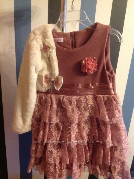 Шикарное нарядное платье c меховым болеро на возраст 5-6 лет