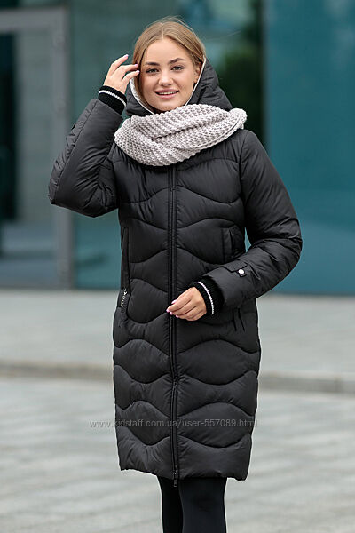 Молодежное женское пальто пуховик 2108 со снудом в комплекте Размеры 46, 52