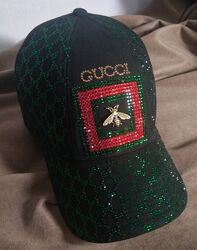 Кепка черная Gucci 2023 стильная копия со стразами Сваровски 