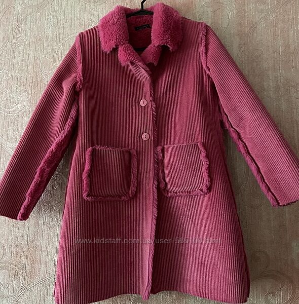 Рожеве пальто для дівчинки  вельвет, штучне хутро