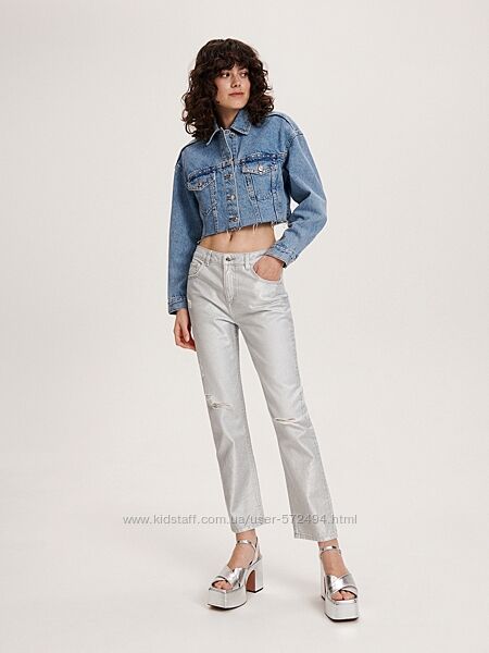 Серебристые джинсы бойфренд серебряные с напылением джинси срібні Reserved