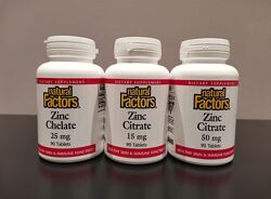 Natural Factors Цинк хелат 25 мг - Цинк цитрат 15 мг и 50 мг - 90 таблеток