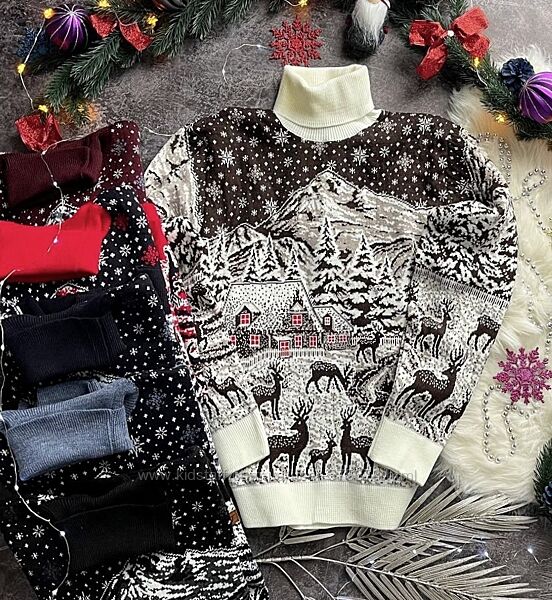 M, L, XL Святковий новорічний светр зимовий ліс