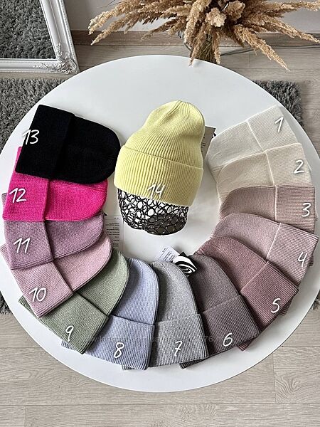 Базова жіноча стильна шапка 15 кольорів Одинарна з відворотом 