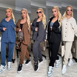 48-52 54-58 60-64 Костюм мікровельвет двійка рубашка та джогери 