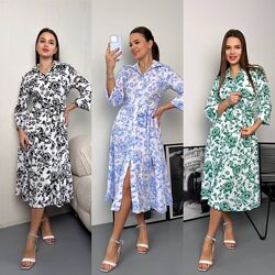 S, M, L, XL сукня міді софт принт